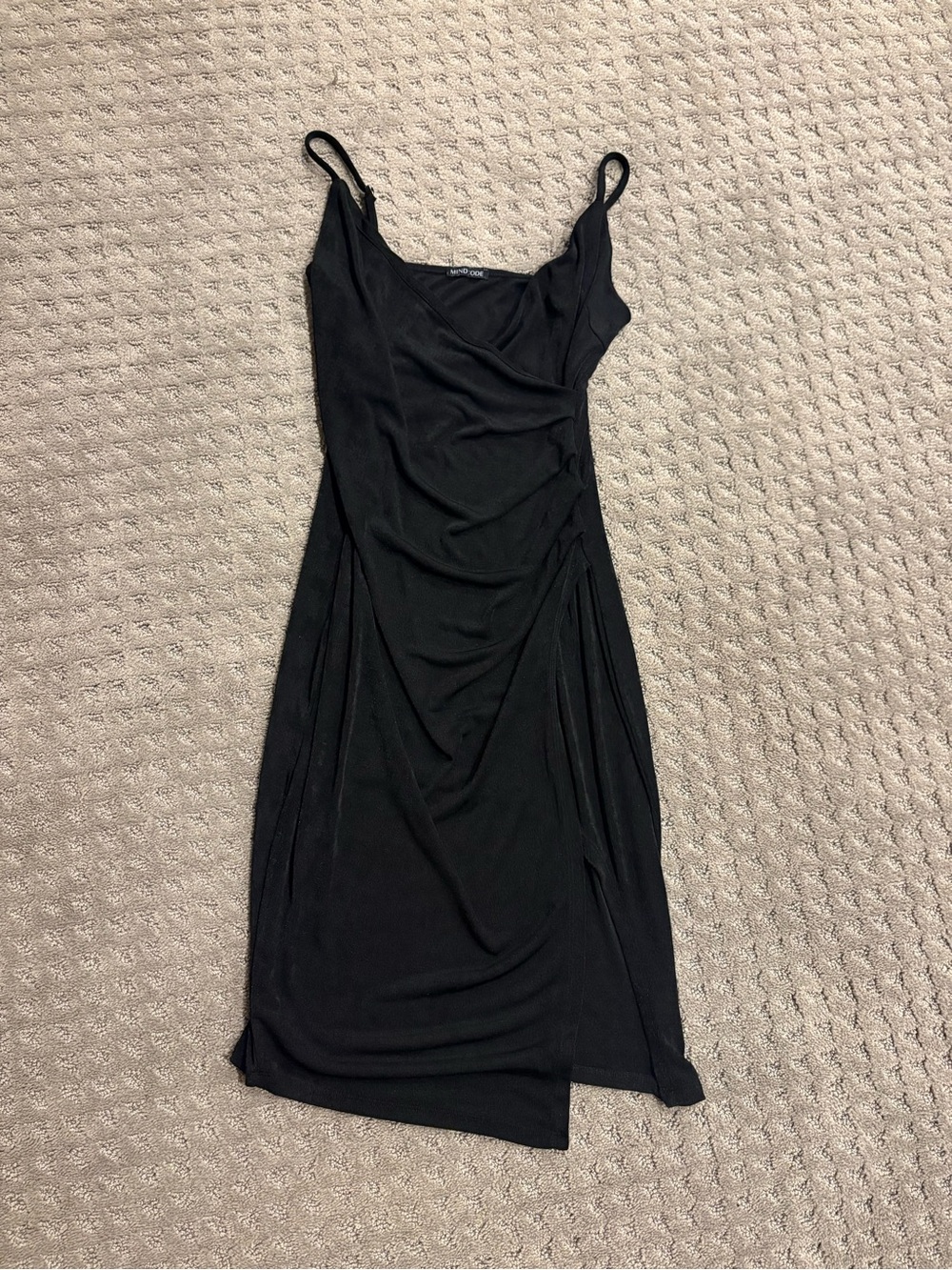 Mind Code Black Draped Slip Midi Dress